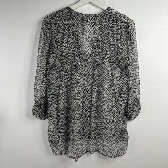 Joie Size XS Button Up Blouse Silk Laurel Sheer Caviar Abstract Dot Print V-Neck - Picture 9 of 12